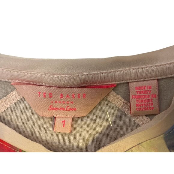 Ted Baker Floral Sleeveless V-Neck Blouse w/Sheer Back Panel Size 1/M - Picture 7 of 8